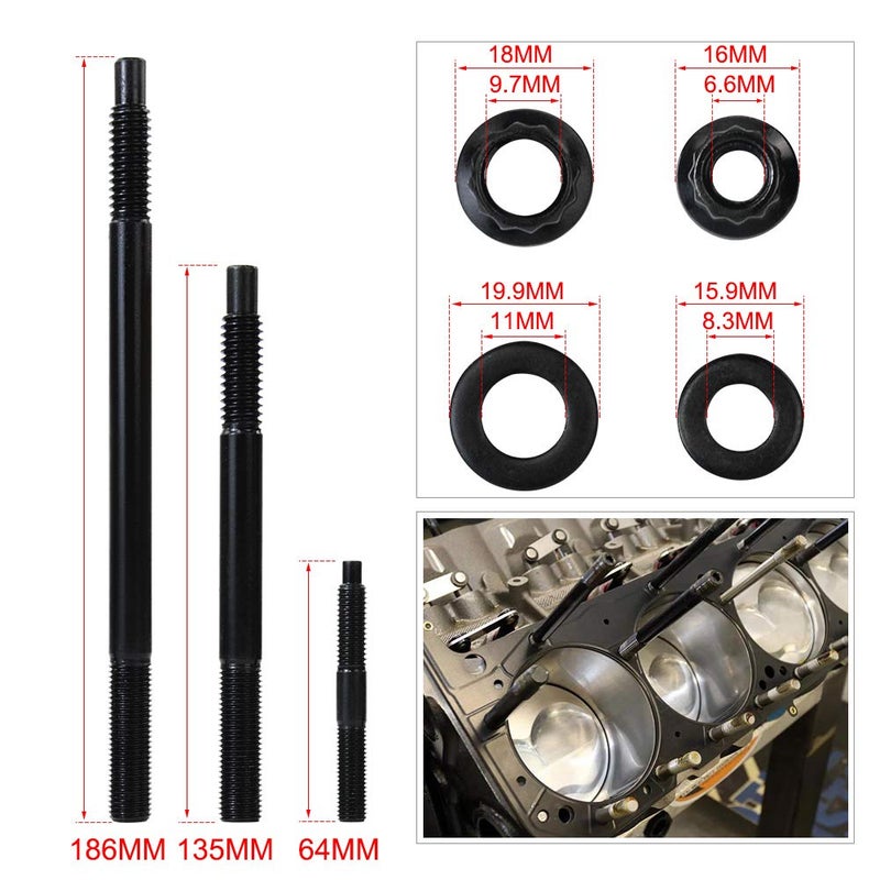 PQY 12-Point Cylinder Gasket Head Stud Bolts Nuts Kit Compatible with 97-03 Chevy LS1 LQ9 LS6 4.8L 5.3L 5.7L 6.0L Engines - Image 3